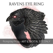 ravens eye ring - statement 3d printable prop animal raven jewellery jewelry model large detailed sculpted rings 3d print model - Mito3D