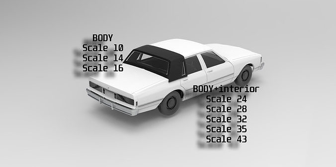 stl yazdırılabilir rc araba chevy kapris brougham ls amerikan vücut hobi arabalar broughaml 39 lar otomotiv 3dmodel baskı arabası yazdır basılı oyuncak plastik döküm araç kendin yap 3D print model - Mito3D
