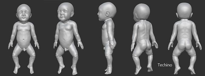 realista bebé 3d impresión recién nacido muñeca personaje juguete lindo niño dibujos animados humano chico niña anatomía Arte niños hombre 3dprint esculturas 3d print model - Mito3D