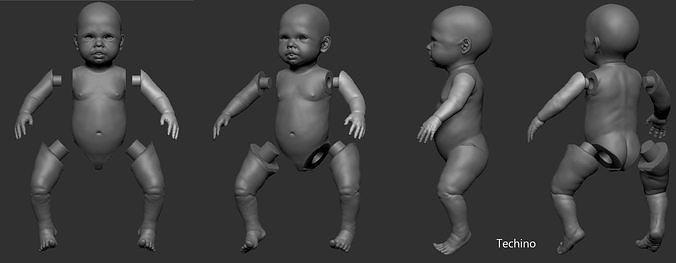 realista bebé techino partes separado 3d impresión niño personaje lindo juguete niños chico humano dibujos animados niña nacido aeronave Ciencias astronomía física 3d print model - Mito3D