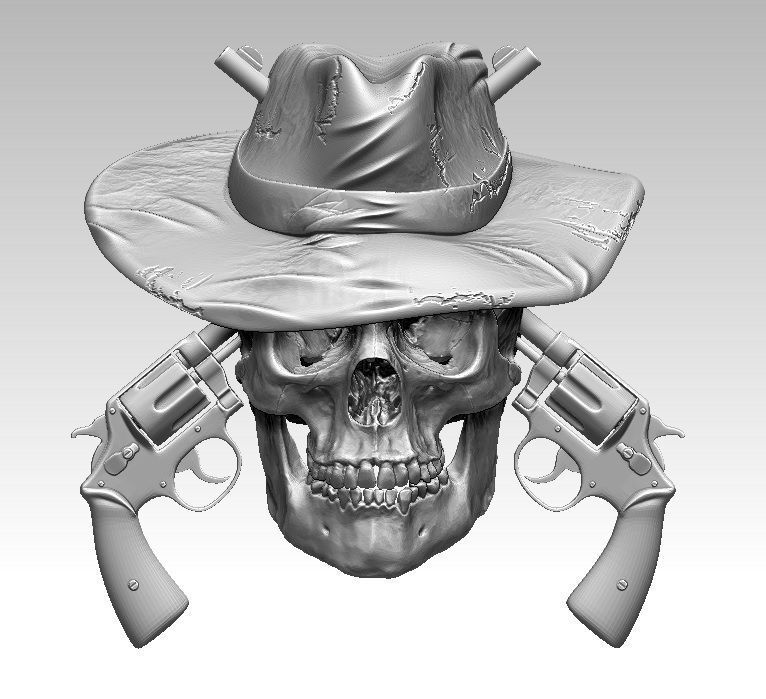 realistic guns revolvers man skull jewelry cowboy symbol military hat horse outlaw west bridle jewelery pendant ring printable cnc danger gun revolver angry logo mafia pendants 3D print model - Mito3D