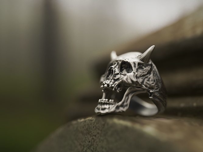 realistic ring demon skull jewelry silver gold ringbuilder sculpt zbrush printable collection bijouterie rings 3D print model - Mito3D
