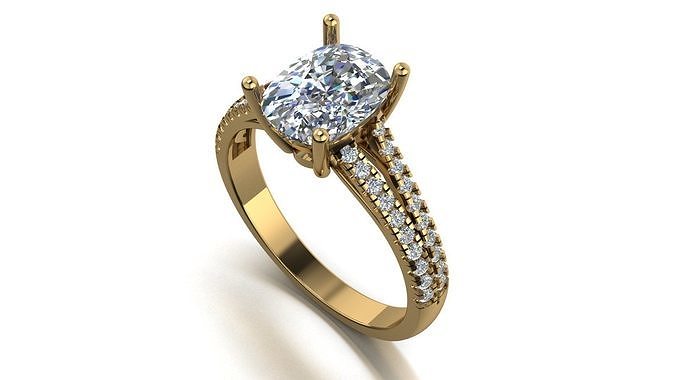 Rechteck Kissen Engagement Ring 3d Modell druckbar Schmuck Ringe Diamant Hochzeit Gold brillant Sterling Platin Solitär Mode abjewels Silber Luxus 3D print model - Mito3D