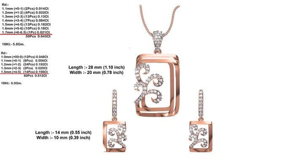 rectangle forme Rose or pendentif diamants brillant goujat conception détail diamant engagement gemme bijou bijoux platine imprimable bague anneaux argent mariage pentant 3d print model - Mito3D
