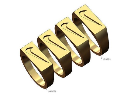 rectangular nike engraving signet us sizes 6to9 logo sport jewelry printable luxury gold silver bling fashion gents men ring jewellery rectangle simple 3d model rings 3d print model - Mito3D