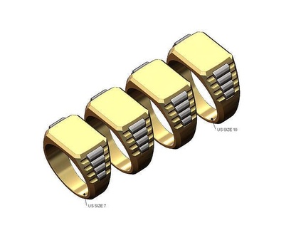 rectangular presidential link inserts signet us sizes 7to10 rectangle jewelry gold silver printable platform jewellery engravable gents men rolex bling fluted 3d model ring luxury rings 3d print model - Mito3D