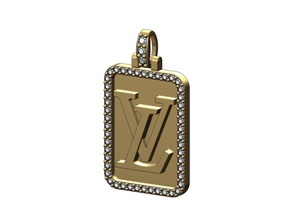 rectangle diamant louis vuitton pendentif bijoux imprimable or argent luxe logo signe mode accessoires symbole emblème rectangulaire bling collier pendentifs 3d print model - Mito3D