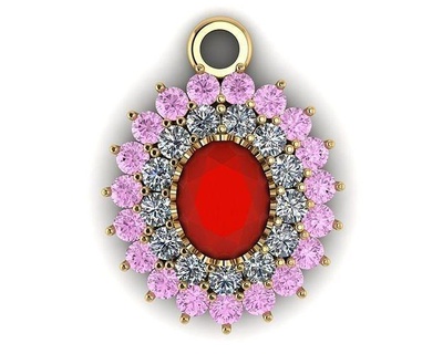 vermelho pedra preciosa colar joalheria gema flor arte escaneado 3d modelos pingentes 3d print model - Mito3D