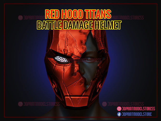 red hood titans battle damage helmet - broken redhood cracked gotham knights knight season 3 cosplay mask halloween jason todd games toys 3D print model - Mito3D