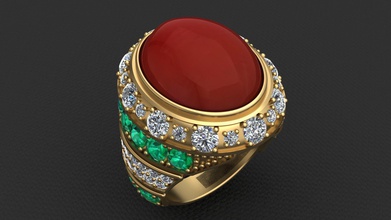 roja, óvalo cabujón de mujer anillo la joyería rojo engagment moda esmeralda el rinoceronte gem diamante oval imprimible personas rosa compromiso plata humanos los anillos 3d print model - Mito3D