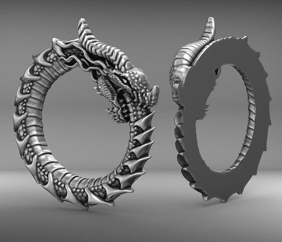 sollievo Drago uroboros 3d modello stampa Stampa fantasia sfida bas urboros draghi testa ouroboros gioielleria gioielliere gioiello argento stampabile carattere pendente medaglione squillare anelli 3D print model - Mito3D