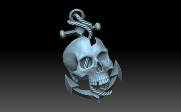 relief skull anchor scull skeleton pirate bone captain death navigator navy seafarer mariner pedant head art signs logos 3d print model - Mito3D