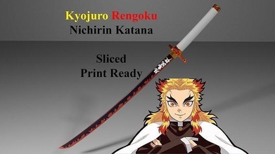 rengoku nichirin katana -- demon - slayer sliced print ready kyojuro printable hashira cosplay cosplaying cosplayer tanjiro nezuko muzan sword games toys game accessories 3d print model - Mito3D