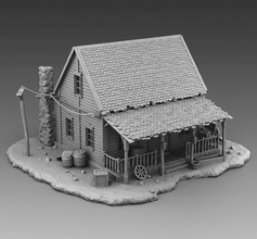 residential building a chimney house wild west wildwest exterior interior old ruin village 3dprinting 3d 3dmodels printing 3dmodelsfor3dprinting games toys 3d print model - Mito3D
