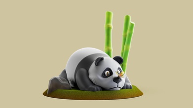 resting cute panda butterfly animal fun nature bamboo tabletop miniature toy art sculptures 3d print model - Mito3D