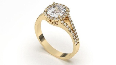 rétro coussin halo engagement bague bijoux imprimable diamant gemme mariage platine sterling or argent couper ancien anneaux 3d print model - Mito3D