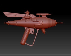 retro raygun print scifi pistol laser handgun fictional lazer blaster phaser cutting future gun weapon futurism stylized science 3d print model - Mito3D