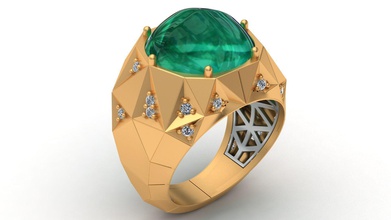 reza a choisi d'émeraude, bague en or bijoux de l'anneau boucle d'oreille le diamant brillant la mode marque l'émeraude mariage l'engagement imprimable gem femme jeune fille coupe les anneaux 3d print model - Mito3D
