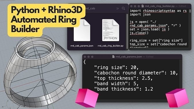 rhino3d python automated cabochon ring builder python rhino3d rhinoceros3d 3dmodels 3d jewelry jewellery cabochon cabochon rings fashion design automation printable ring rings gem gems  3D print model - Mito3D