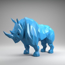 rhino rhinoceros polygonal shape printed printing animal wild statue printable model art sculptures 3d print model - Mito3D