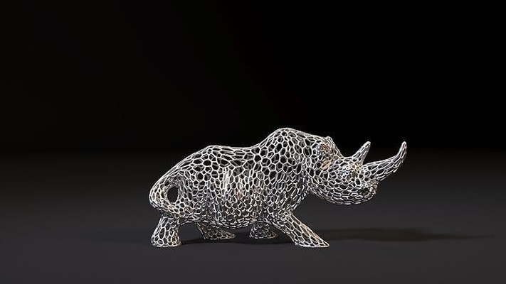 rinoceronte figura estatueta decoração arte casa wireframe voronoi luminária fio 3d print model - Mito3D