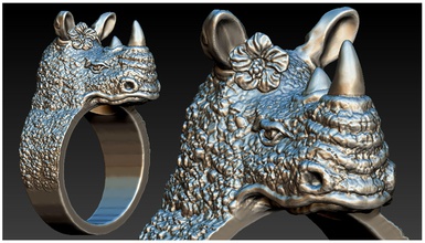 rhino head ring jewelry silver gold metal zoo animal female valentine rings 3d print model - Mito3D