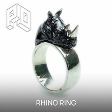 rhinocéros bague déclaration 3d imprimable bijoux argent sterling mode animal bijou anneaux 3d print model - Mito3D