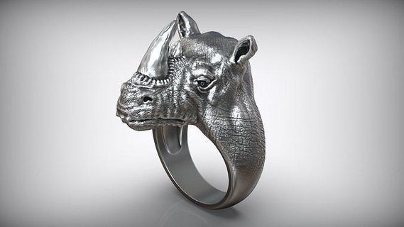 rhinoceros african savannah animal silver ring rhino africa wild zoo horn nature jewelry huge sterling horns oxidized talisman j3ds making printable rings 3d print model - Mito3D