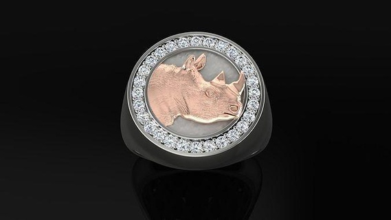 rhinoceros ring man signet white gold rose gallery male fashion character symbol prinable engagement jewelery jewelry rings art zbrush sculpting 3d print model - Mito3D