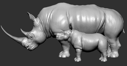 rhino rhinoceros animal realistic photorealistic horn savannah africa african zoo black mammal elephant tusker tusks animals art sculptures 3d print model - Mito3D