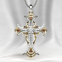 rhoduim golden cross jesus christian gold rhodium zircons ruby sapphire silver jewel jewelry crucifixion religiou object jesu christ diamonds pendants 3d print model - Mito3D