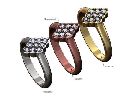 rombo grappolo squillare us dimensioni 6 7 8 sigillo diamante moda gioielleria stampabile oro argento sterlina lusso classico dichiarazione impilare 3d modello piccolo anelli 3d print model - Mito3D