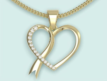 nastro cuore pendente oro stampabile 3d modello regalo compleanno celebrazione presente argento gioielleria amore nozze San Valentino gemma diamante interagire ciondoli 3d print model - Mito3D
