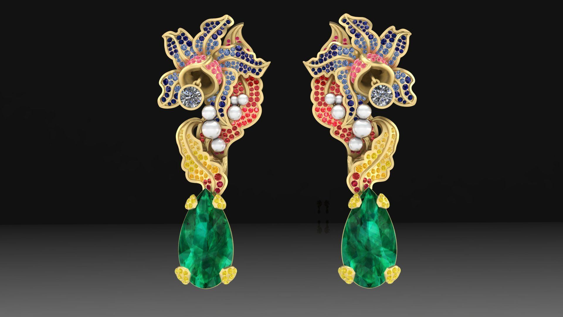 riches boucles d'oreilles bijoux luxe perle diamants pierres or argent bijou gemme diamant mode d'or exclusif saphir rubis 3D print model - Mito3D