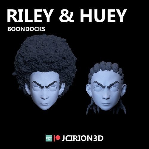 Riley huey Özgür adam özel kafalar Boondocks karikatür baş hayret efsaneler ikiz oyunlar oyuncaklar 3D print model - Mito3D