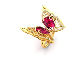 anillo 4433 joyería joya libra esterlina Boda compromiso diamante imprimible solitario mariposa anillos 3d print model - Mito3D