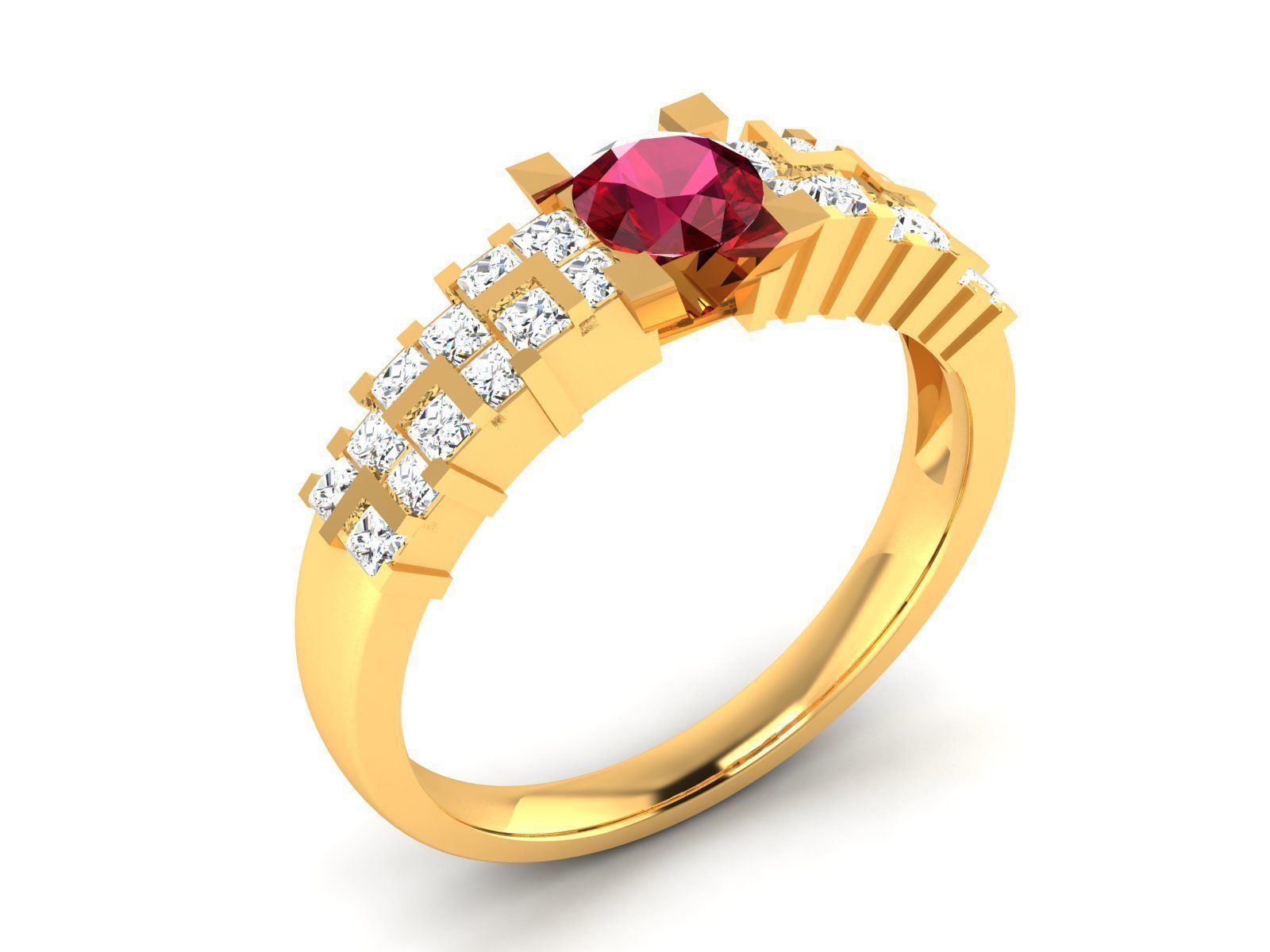 ring 5879 oro anillo rubí roca diamantes joyería joya libra esterlina boda compromiso diamante imprimible solitario anillos 3D print model - Mito3D