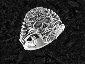 ring-bio skull art horror head jewelry printable ring biomechanical mechanical rings 3d print model - Mito3D