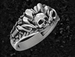 anillo-moto5 la joyería anillo los anillos imprimible el cráneo del motorista las motocicletas moto plata 3d print model - Mito3D