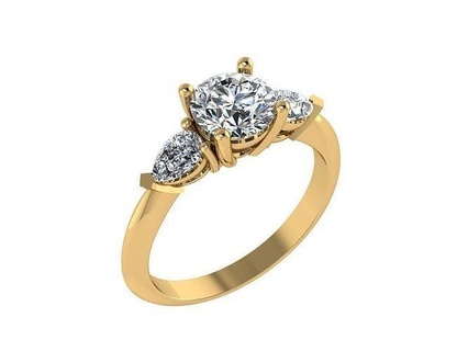 ring015 gold engagement ring three stones stonediamond diamondring wedding jewelry unique rings 3d print model - Mito3D