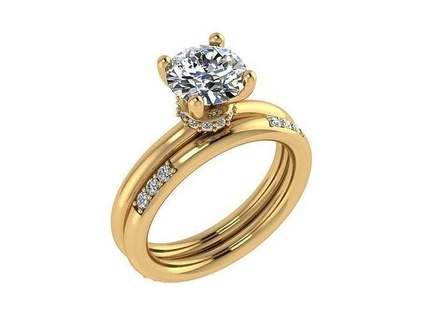 ring025 engagement ring set gold wedding band jewelry design diamond brilliant gem rings 3d print model - Mito3D