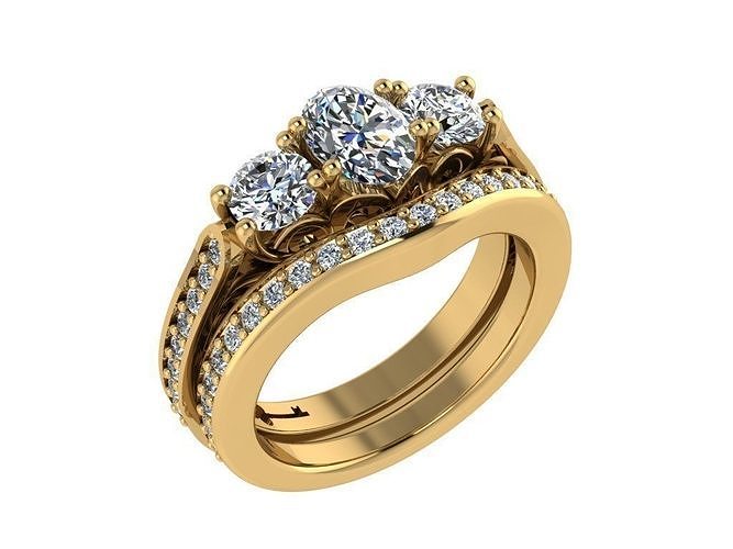 ring049 three stone ring gold jewelry band diamond fashion endless white rose engagement rings 3D print model - Mito3D