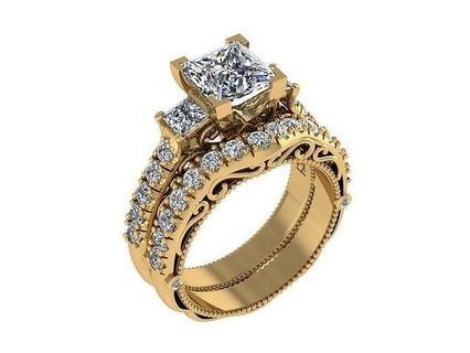 ring056 three stone ring diamond unique design sterling engagement wedding gold jewelry rings 3d print model - Mito3D