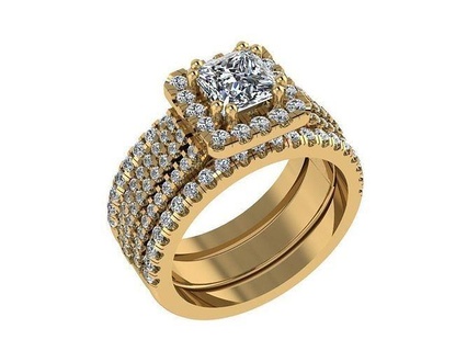 ring057 or mariée bague ensemble diamants lignesdiamond brillant radiant Jaune engagement bande blanc bijoux anneaux 3d print model - Mito3D