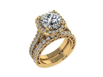 ring058 halo ring diamond engagement band gold yellow unique white fashion wedding jewelry rings 3d print model - Mito3D