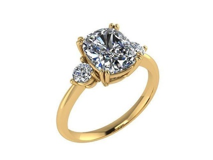 ring099 cushion stoneddiamond diamond ring three stone gold unique sparkly jewelry engagement ring wedding ring rings  3d print model - Mito3D