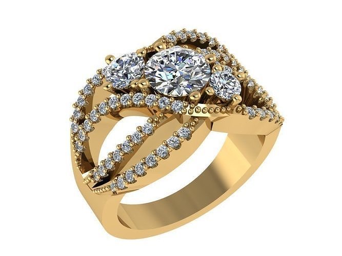 ring137 unique ring brilliant engagement beautifullpresent weddingring three stoned luxury rose gold white fashion jewelry diamond rings 3D print model - Mito3D