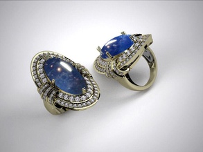 anel jóias diamante ouro de prata cabochão oval stl 3dm gem branco pedra a moda max safira ruby os acessórios mulher garota presente anéis 3d print model - Mito3D
