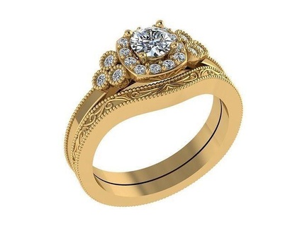 ring178 noivado anel conjunto ouro diamantes volta lapidar diamante luz banda juntos joalheria branco rosa imprimível moda único argolas 3d print model - Mito3D