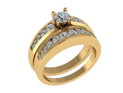 ring209 gold wedding ring set diamonds round diamond engagement ring ringandband chanelsetting jewelry gold rose gold white gold fashion ring rings  3d print model - Mito3D